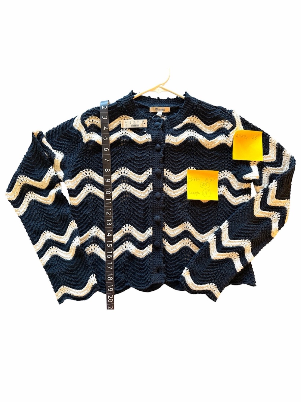 Madewell Wavy Stripe Pointelle Crop Cardigan NWT Navy Cream Size L